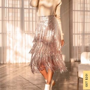 Lulu’s Most Radiant Rose Gold Sequin Fringe Midi Skirt - new never worn.